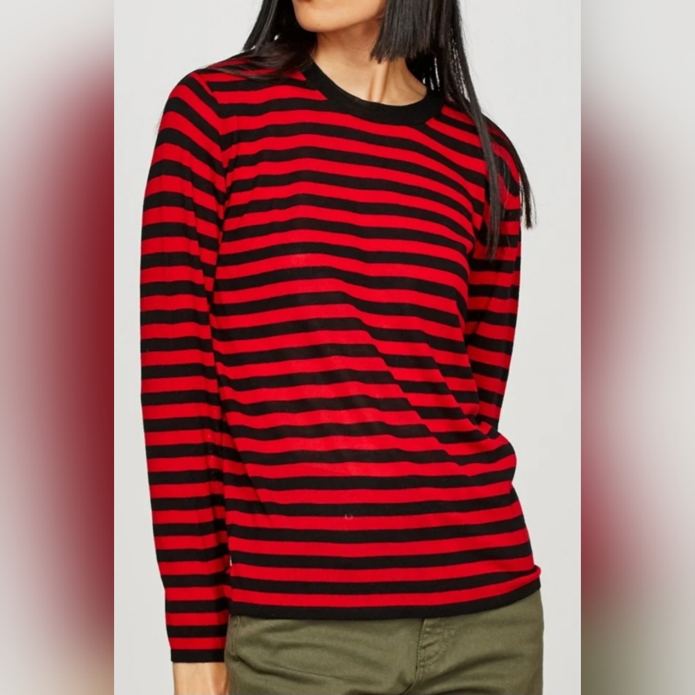 ZengJo Women's Stretch Cotton Striped Sweatshirt Red/Black Long Sleeve XL